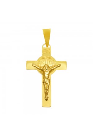 Croce Medaglia San Benedetto Norcia Oro Giallo 18kt Regalo Nascita Battesimo Misura Small Fantasia Monile MEC8LFM