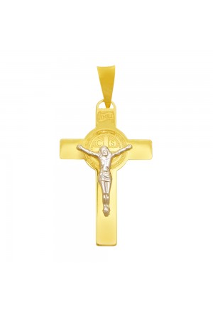 Croce Medaglia San Benedetto Norcia Oro Giallo Oro Bianco 18kt Regalo Nascita Battesimo Misura Small Fantasia Monile 55OT2FM