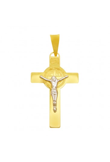 Croce Medaglia San Benedetto Norcia Oro Giallo Oro Bianco 18kt Regalo Nascita Battesimo Misura Small Fantasia Monile 55OT2FM