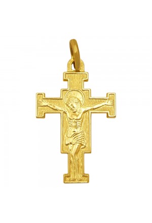 Crocefisso San Damiano Assisi San Francesco Oro Giallo 18kt Regalo Nascita Battesimo Misura Medium Fantasia Monile CTDYNFM