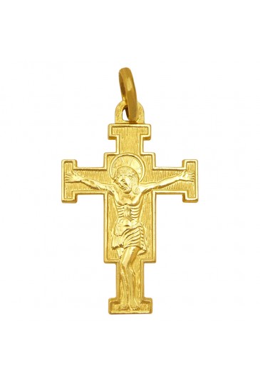 Crocefisso San Damiano Assisi San Francesco Oro Giallo 18kt Regalo Nascita Battesimo Misura Medium Fantasia MonileCTDYNFM