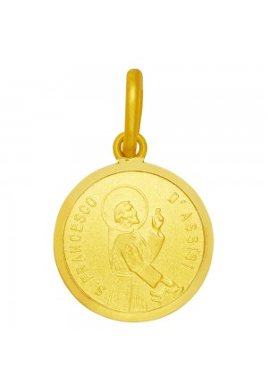 Medaglia San Francesco D'Assisi Oro Giallo 18kt Regalo Nascita Battesimo Fantasia Monile LN5OVFM