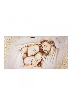 Quadro Sacra Famiglia Fiore Della Vita Applicazioni Argento Decorazione Handmade Cristalli Misura 40X20 Acca QS.683 SF