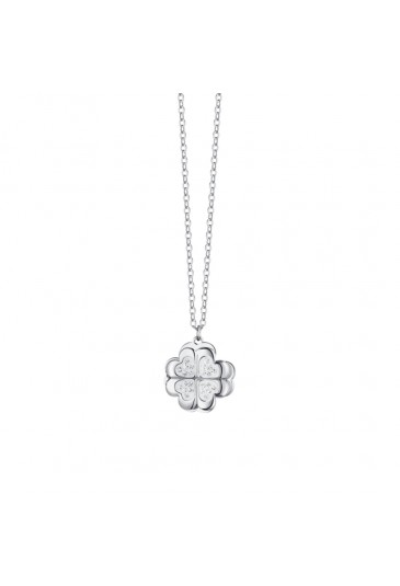 Collana Donna Quadrifoglio Girevole Luca Barra Acciaio Anallergico Cristalli Bianchi CK2014