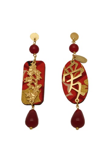 Orecchini Lebole Collezione Kanji Mini Ottone Seta Pietra Rosso Rubino Significato Amore U8CIAFM