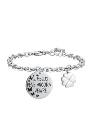 Bracciale Script Luca Barra Ciondolo Incisione Meglio Deve Ancora Venire Acciaio Anallergico BK2378