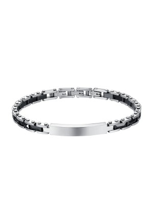 Bracciale Uomo Placca Centrale Elementi Ceramica Nera Acciaio Anallergico Luca Barra BA1128