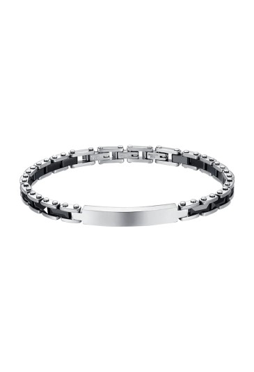Bracciale Uomo Placca Centrale Elementi Ceramica Nera Acciaio Anallergico Luca Barra BA1128