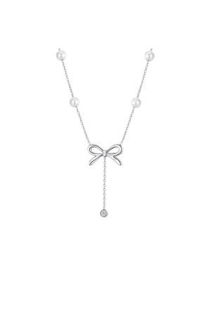 Collana Donna Fiocco Perle Cristallo Acciaio Anallergico Luca Barra CK2063