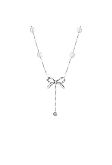 Collana Donna Fiocco Perle Cristallo Acciaio Anallergico Luca Barra CK2063