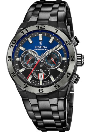 Orologio Festina Cronografo Special Edition Chrono Bike Quadrante Blu Datario Cinturino Acciaio Nero Uomo F20673/1