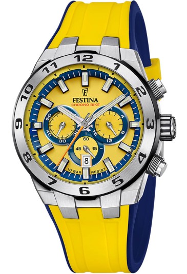 Orologio Festina Cronografo Chrono Bike Quadrante Giallo Datario Cinturino Gomma Giallo Blu Uomo F20671/4
