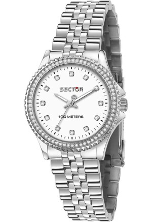 Orologio Sector Modello 230 Solo Tempo Datario Quadrante Bianco Cristalli Acciaio Misura 32 mm Donna R3253161538