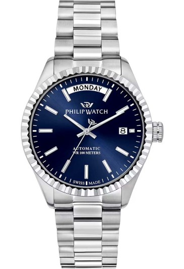 Orologio Philip Watch Caribe 39mm Automatico Quadrante Blu Day Date Uomo R8223597109