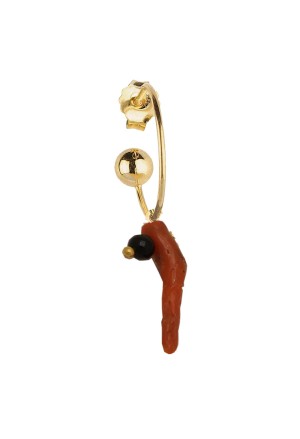 Orecchino Singolo Lebole Collezione Campanella Corallo Rosso Pietra Nera Argento Dorato 2LBMOFM