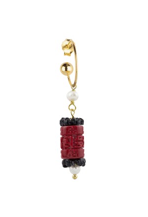 Orecchino Singolo Lebole Collezione Campanella Barilotto Rosso Perle Argento Dorato QK2M7FM