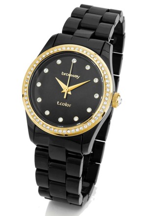 Orologio Brosway T-Color Nero Cristalli Policarbonato Ghiera Gold Cassa 36mm WTC71