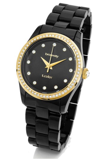 Orologio Brosway T-Color Nero Cristalli Policarbonato Ghiera Gold Cassa 36mm WTC71
