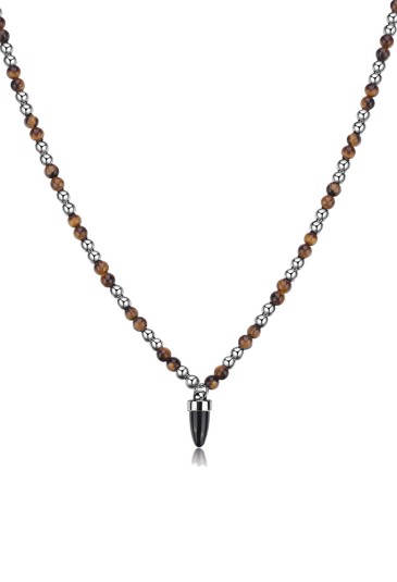 Collana Brosway Riptide Sfere Acciaio Cornetto Occhio Di Tigre Brown Amuleto Portafortuna BTD003