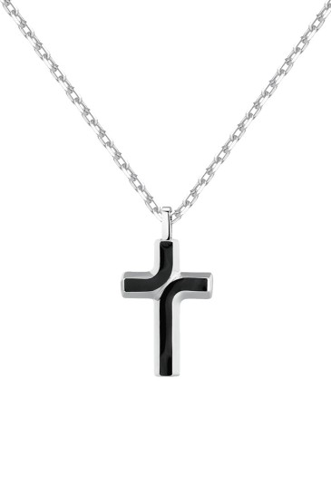 Collana Brosway Backlinere Catena Acciaio Crocefisso Smalto Nero Misura 48cm BBC07