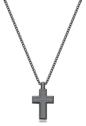 Collana Brosway Bullet Catena Acciaio Finitura Rutenio Lucido Sabbiato Crocefisso Misura 57cm BUL56