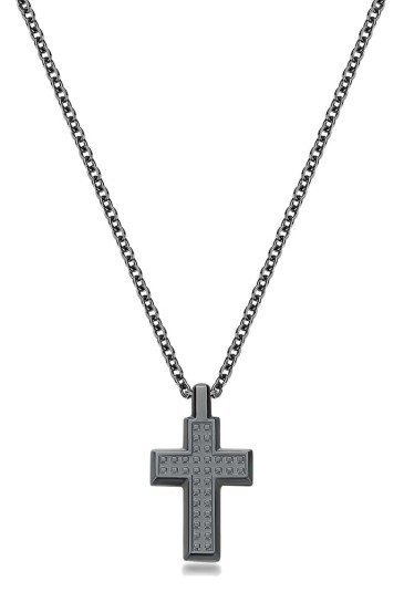 Collana Brosway Bullet Catena Acciaio Finitura Rutenio Lucido Sabbiato Crocefisso Misura 57cm BUL56