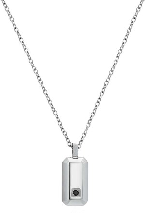Collana Brosway Forge Catena Acciaio Pendente Tag Cristallo Nero Misura 48cm BGF01