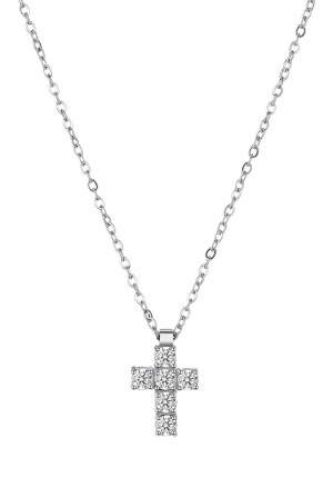 Collana Brosway Avantgarde Catena Acciaio Crocefisso Cristalli Bianchi Misura 49cm BVD01