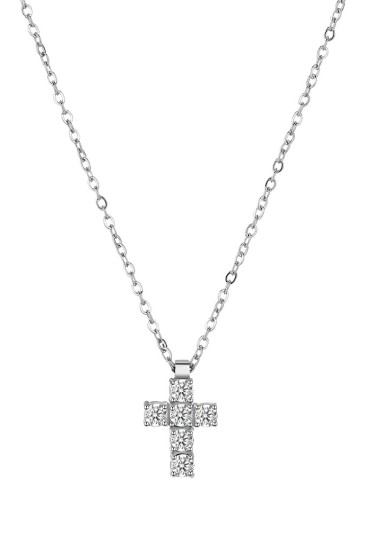 Collana Brosway Avantgarde Catena Acciaio Crocefisso Cristalli Bianchi Misura 49cm BVD01