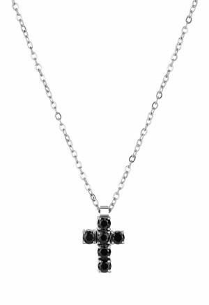 Collana Brosway Avantgarde Catena Acciaio Crocefisso Cristalli Neri Misura 49cm BVD02