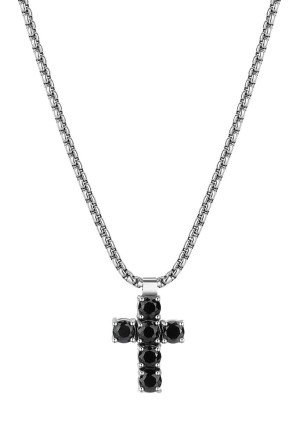 Collana Brosway Avantgarde Catena Acciaio Finitura Rutenio Crocefisso Cristalli Neri Misura 49cm BVD03