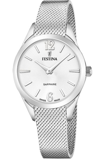 Orologio Festina Swiss Made Solo Tempo Piatto Quadrante Grigio Donna F20076/1