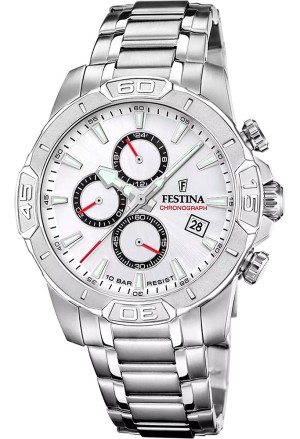 Orologio Festina Cronografo Quadrante Bianco Datario Cinturino Acciaio Uomo F20704/1