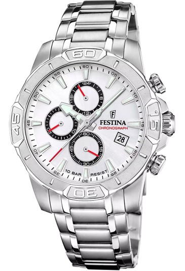 Orologio Festina Cronografo Quadrante Bianco Datario Cinturino Acciaio Uomo F20704/1