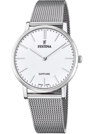 Orologio Festina Swiss Made Solo Tempo Piatto Quadrante Bianco Uomo F20014/1