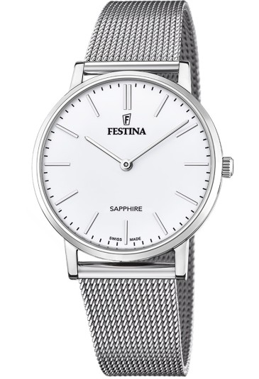 Orologio Festina Swiss Made Solo Tempo Piatto Quadrante Bianco Uomo F20014/1