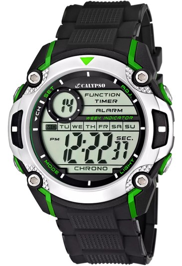 Orologio Calypso Digitale Nero Verde Gomma 10ATM K5577/3