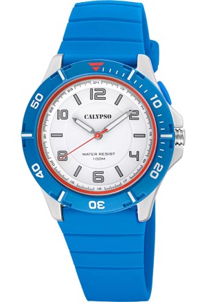 Orologio Calypso Solo Tempo Numeri Arabi Azzurro Gomma 10ATM K5857/2