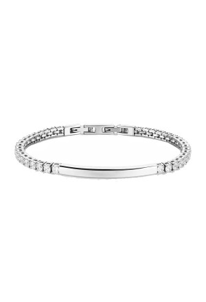 Bracciale Brosway Avantgarde Tennis Cubic Zirconia Bianchi Placchetta Centrale Acciaio Misura 20cm Uomo BVD35