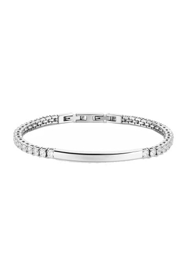 Bracciale Brosway Avantgarde Tennis Cubic Zirconia Bianchi Placchetta Centrale Acciaio Misura 20cm Uomo BVD35