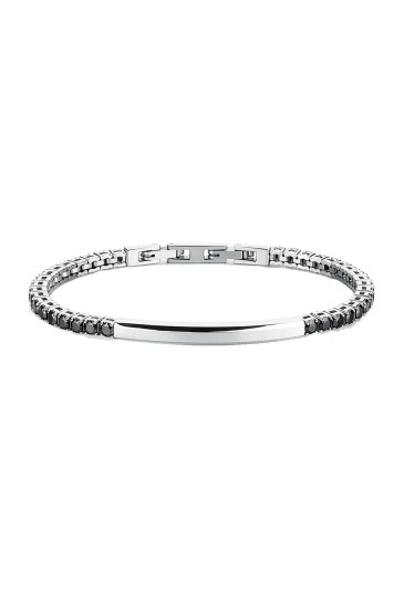 Bracciale Brosway Avantgarde Tennis Cubic Zirconia Neri Placchetta Centrale Acciaio Misura 20cm Uomo BVD36