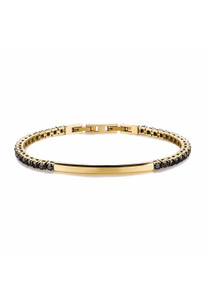Bracciale Brosway Avantgarde Tennis Cubic Zirconia Neri Placchetta Centrale Acciaio Gold Misura 20cm Uomo BVD37