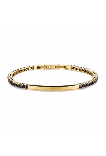 Bracciale Brosway Avantgarde Tennis Cubic Zirconia Neri Placchetta Centrale Acciaio Gold Misura 20cm Uomo BVD37