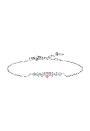 Bracciale Centrale Cuore Rosa Cristalli Bianchi Acciaio Anallergico Luca Barra BK2773