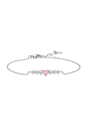Bracciale Centrale Cuore Rosa Cristalli Bianchi Acciaio Anallergico Luca Barra BK2773