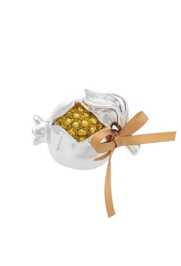 Melograno Portafortuna Placcato Argento Glitter Oro Portafortuna Misura Small 6cm Bagutta 636-01 OR