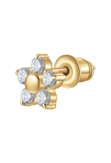 Mono Orecchino Fiore Cristalli Acciaio Gold Anallergico Luca Barra OK1560