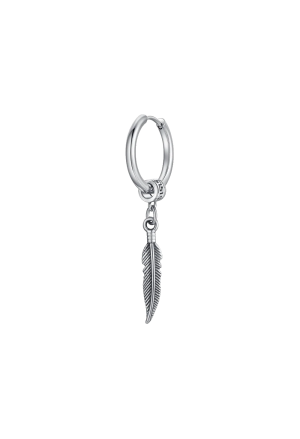 Mono Orecchino Cerchio Pendente Piuma Effetto Vintage Acciaio Anallergico Luca Barra OK1524