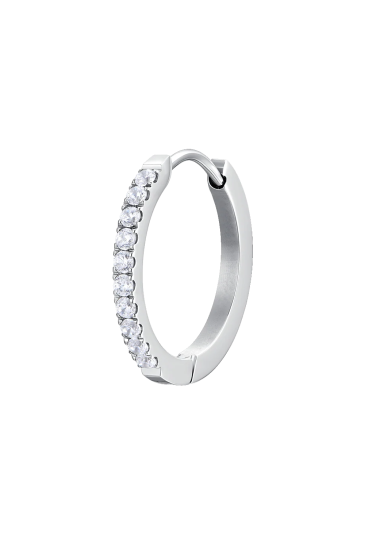 Mono Orecchino Cerchio Cristalli Bianchi Acciaio Anallergico Luca Barra OK1458