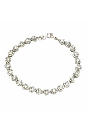 Bracciale Tennis Cuore Cristalli Argento Finitura Rodio Fantasia Monile 7ELH1FM